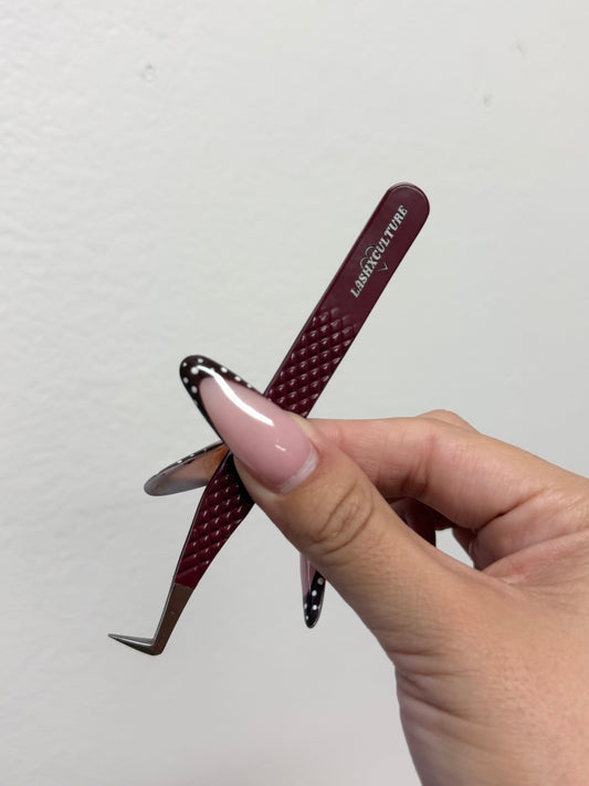 Maroon fiber tip volume boot tweezer