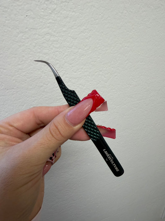 Emerald green curved isolation tweezer