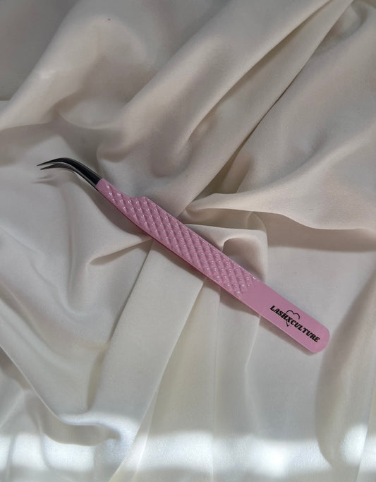 Baby pink curved isolation tweezer