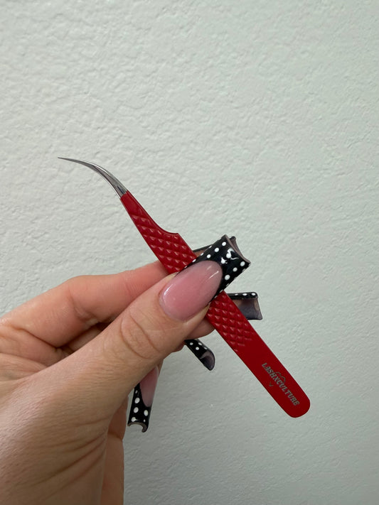 Red curved isolation tweezer
