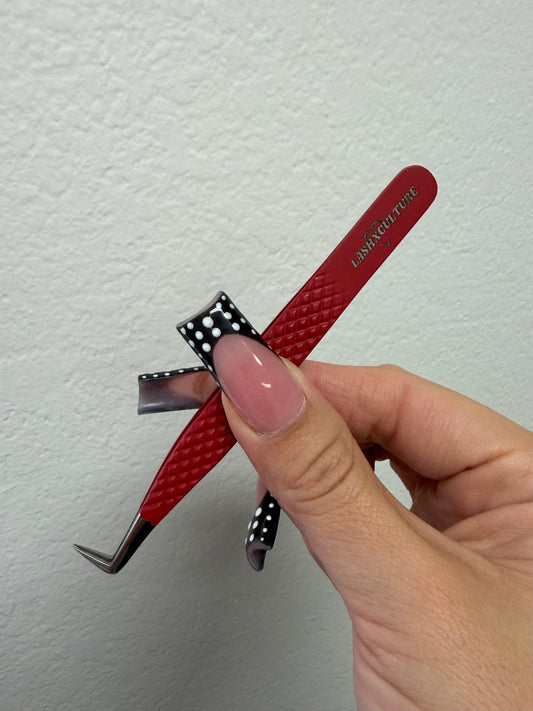 Red fiber tip volume boot tweezer